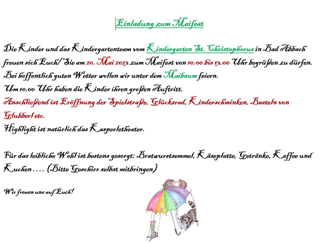 Einladung zum Maifest im St. Christophorus Kindergarten